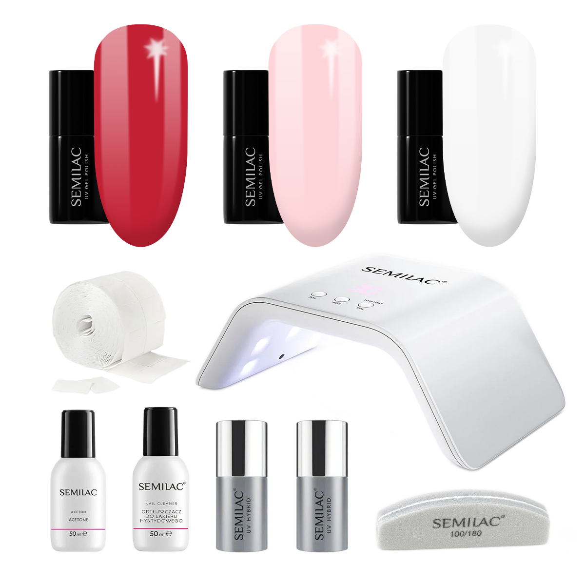 Semilac UV Gel Polish Starter Set TRY ME 36W Lamp - 3 Full Size Colours Included!