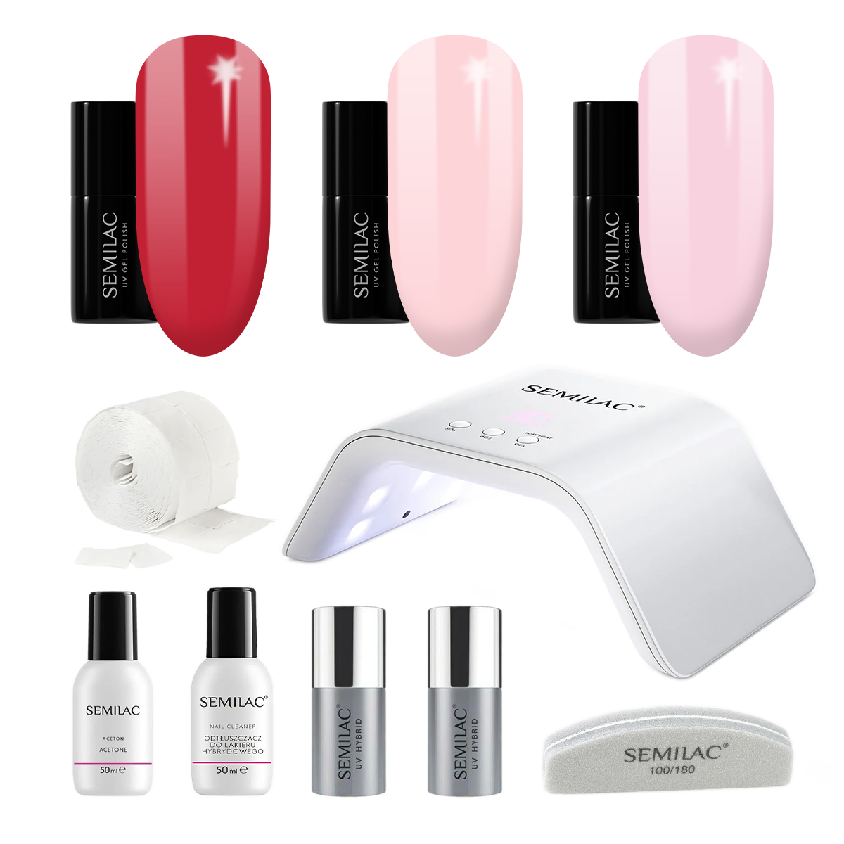 Semilac UV Gel Polish Starter Set TRY ME 36W Lamp - 3 Full Size Colours Included!