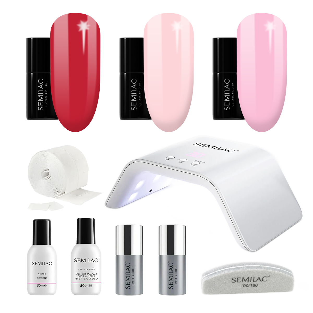 Semilac UV Gel Polish Starter Set TRY ME 36W Lamp - 3 Full Size Colours Included!