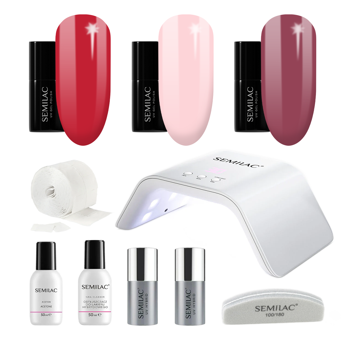 Semilac UV Gel Polish Starter Set TRY ME 36W Lamp - 3 Full Size Colours Included!