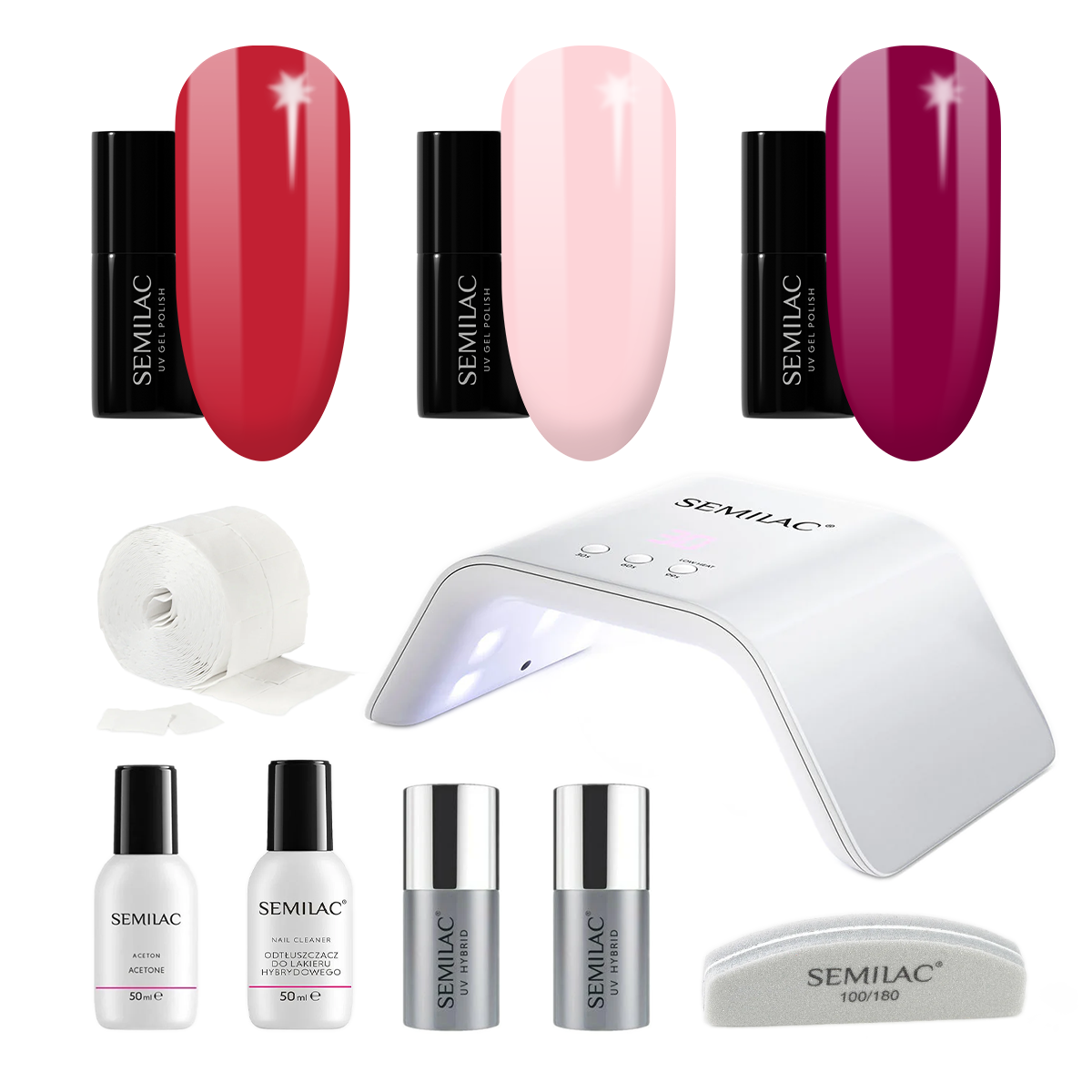 Semilac UV Gel Polish Starter Set TRY ME 36W Lamp - 3 Full Size Colours Included!