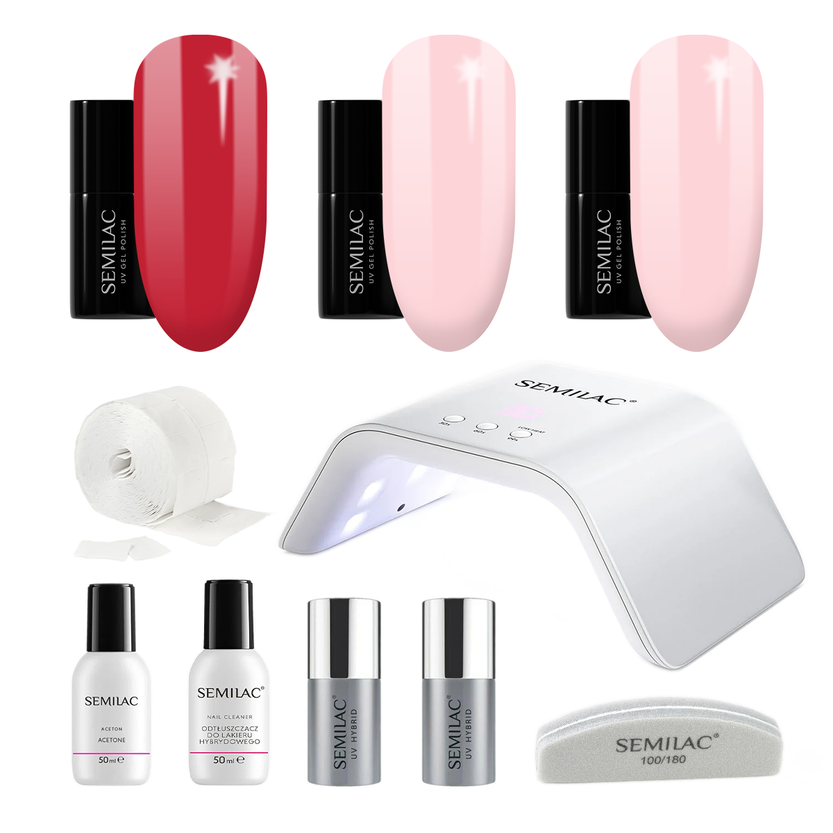 Semilac UV Gel Polish Starter Set TRY ME 36W Lamp - 3 Full Size Colours Included!