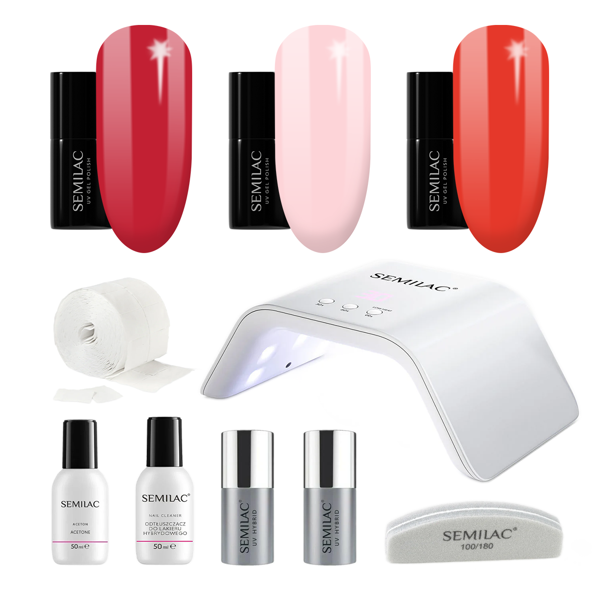 Semilac UV Gel Polish Starter Set TRY ME 36W Lamp - 3 Full Size Colours Included!