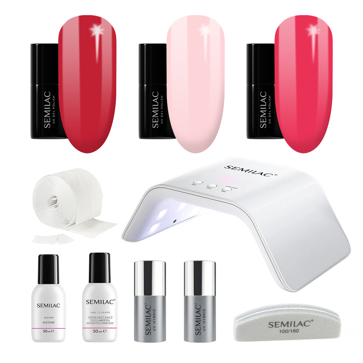 Semilac UV Gel Polish Starter Set TRY ME 36W Lamp - 3 Full Size Colours Included!