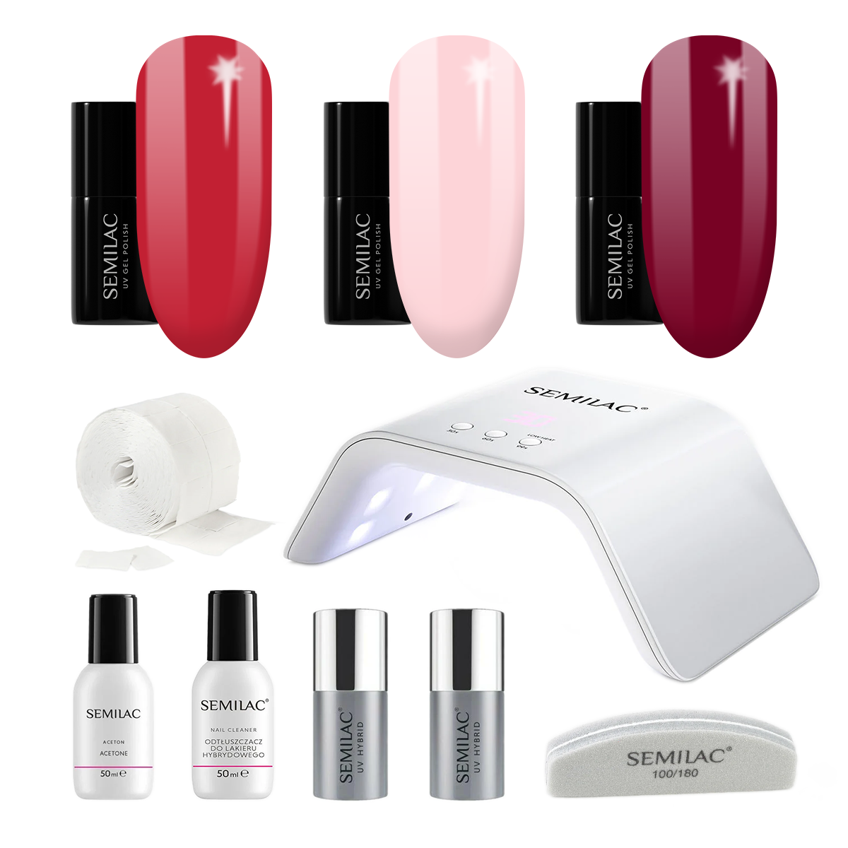 Semilac UV Gel Polish Starter Set TRY ME 36W Lamp - 3 Full Size Colours Included!