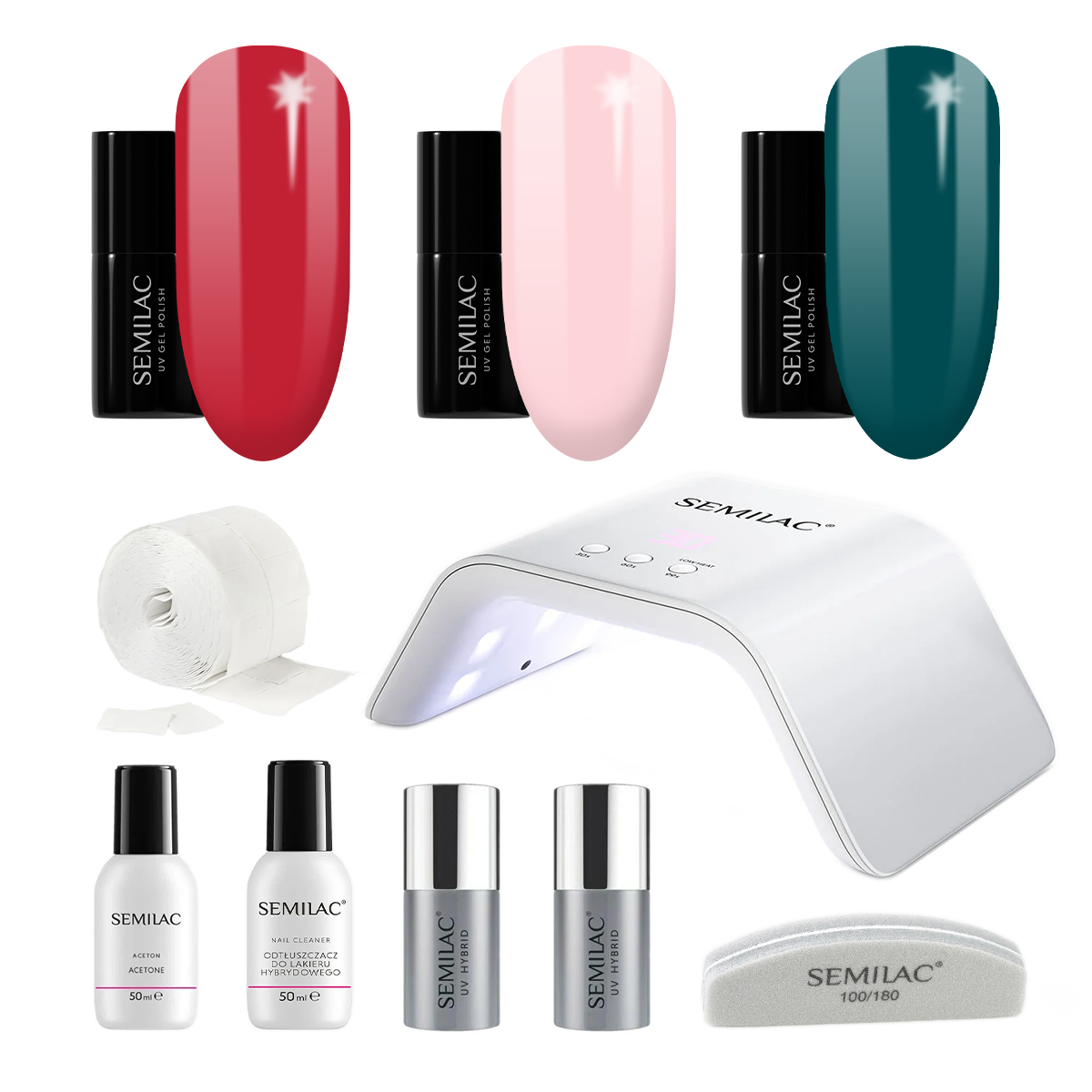 Semilac UV Gel Polish Starter Set TRY ME 36W Lamp - 3 Full Size Colours Included!