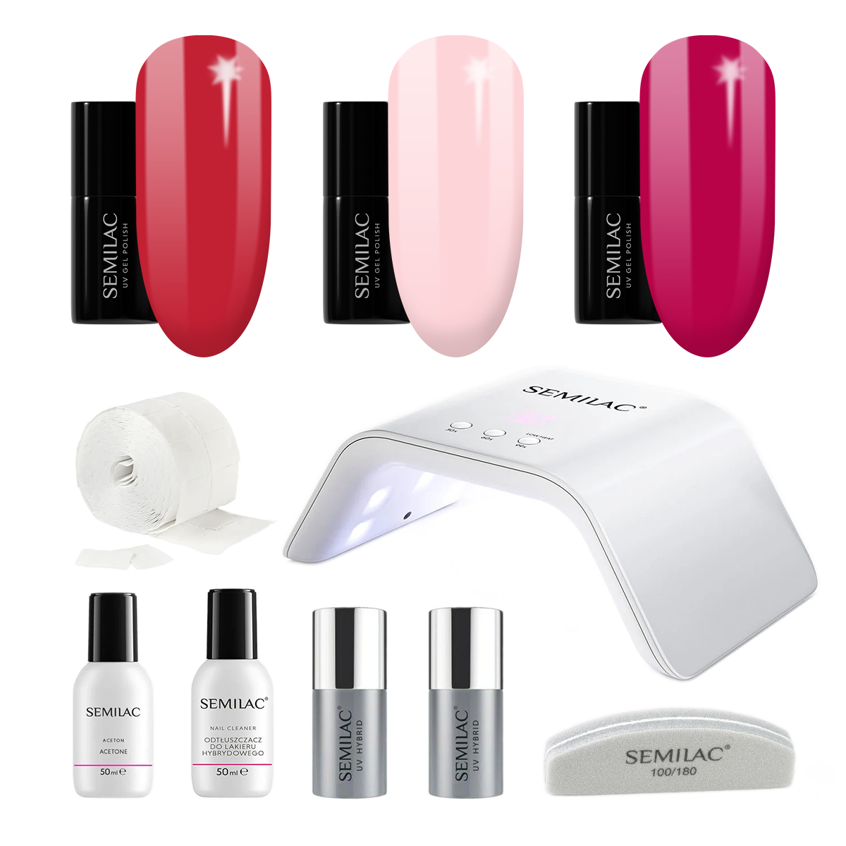 Semilac UV Gel Polish Starter Set TRY ME 36W Lamp - 3 Full Size Colours Included!