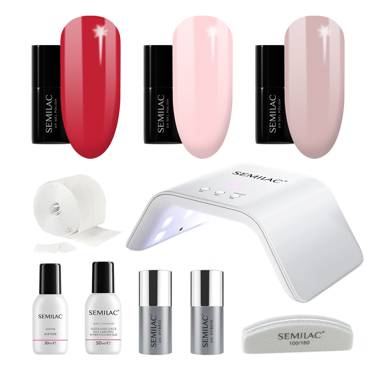 Semilac UV Gel Polish Starter Set TRY ME 36W Lamp - 3 Full Size Colours Included!
