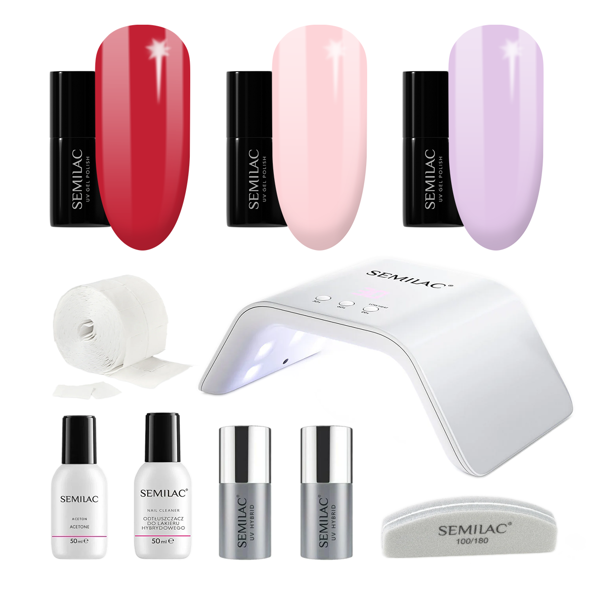 Semilac UV Gel Polish Starter Set TRY ME 36W Lamp - 3 Full Size Colours Included!