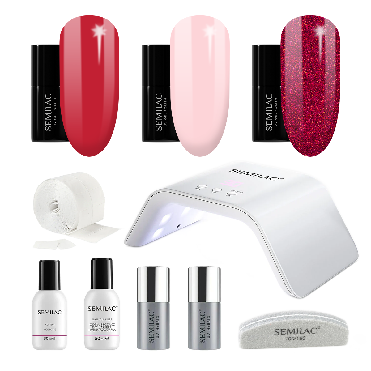 Semilac UV Gel Polish Starter Set TRY ME 36W Lamp - 3 Full Size Colours Included!