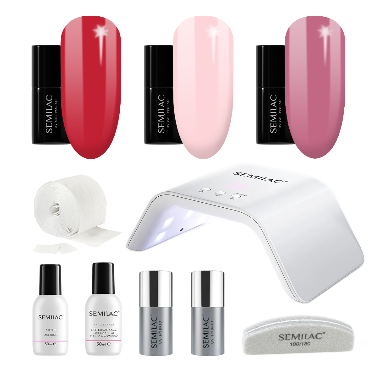Semilac UV Gel Polish Starter Set TRY ME 36W Lamp - 3 Full Size Colours Included!