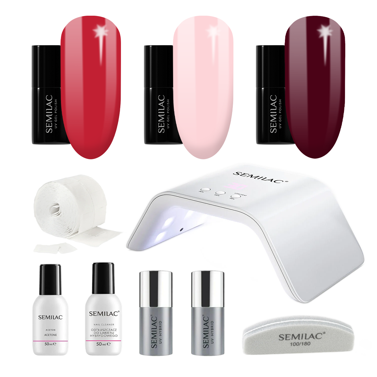 Semilac UV Gel Polish Starter Set TRY ME 36W Lamp - 3 Full Size Colours Included!