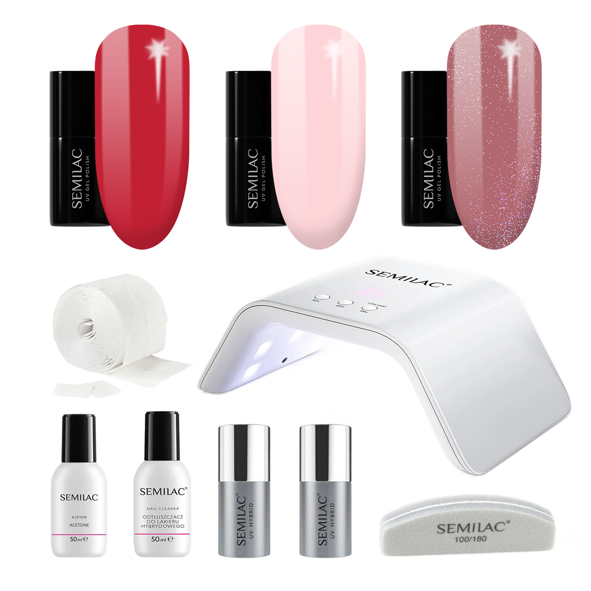 Semilac UV Gel Polish Starter Set TRY ME 36W Lamp - 3 Full Size Colours Included!