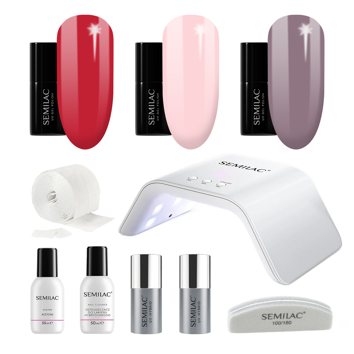 Semilac UV Gel Polish Starter Set TRY ME 36W Lamp - 3 Full Size Colours Included!