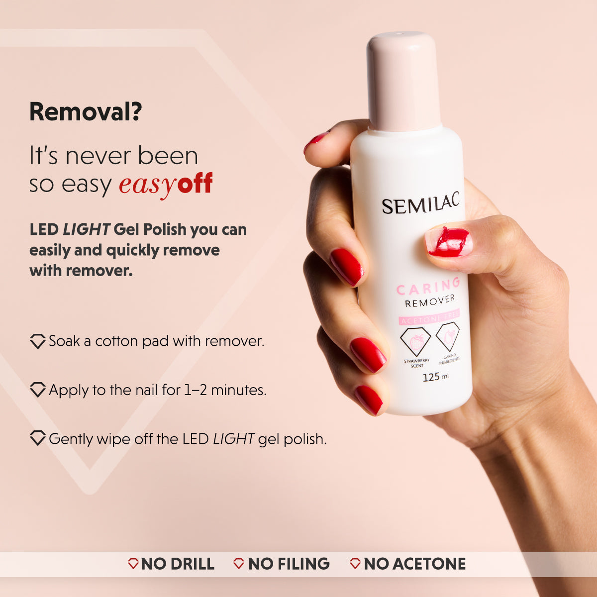 Semilac Nourishing Acetone-Free Remover 125ml EASY OFF