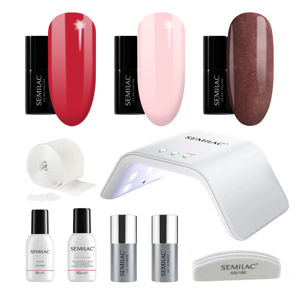 Semilac UV Gel Polish Starter Set TRY ME 36W Lamp - 3 Full Size Colours Included!