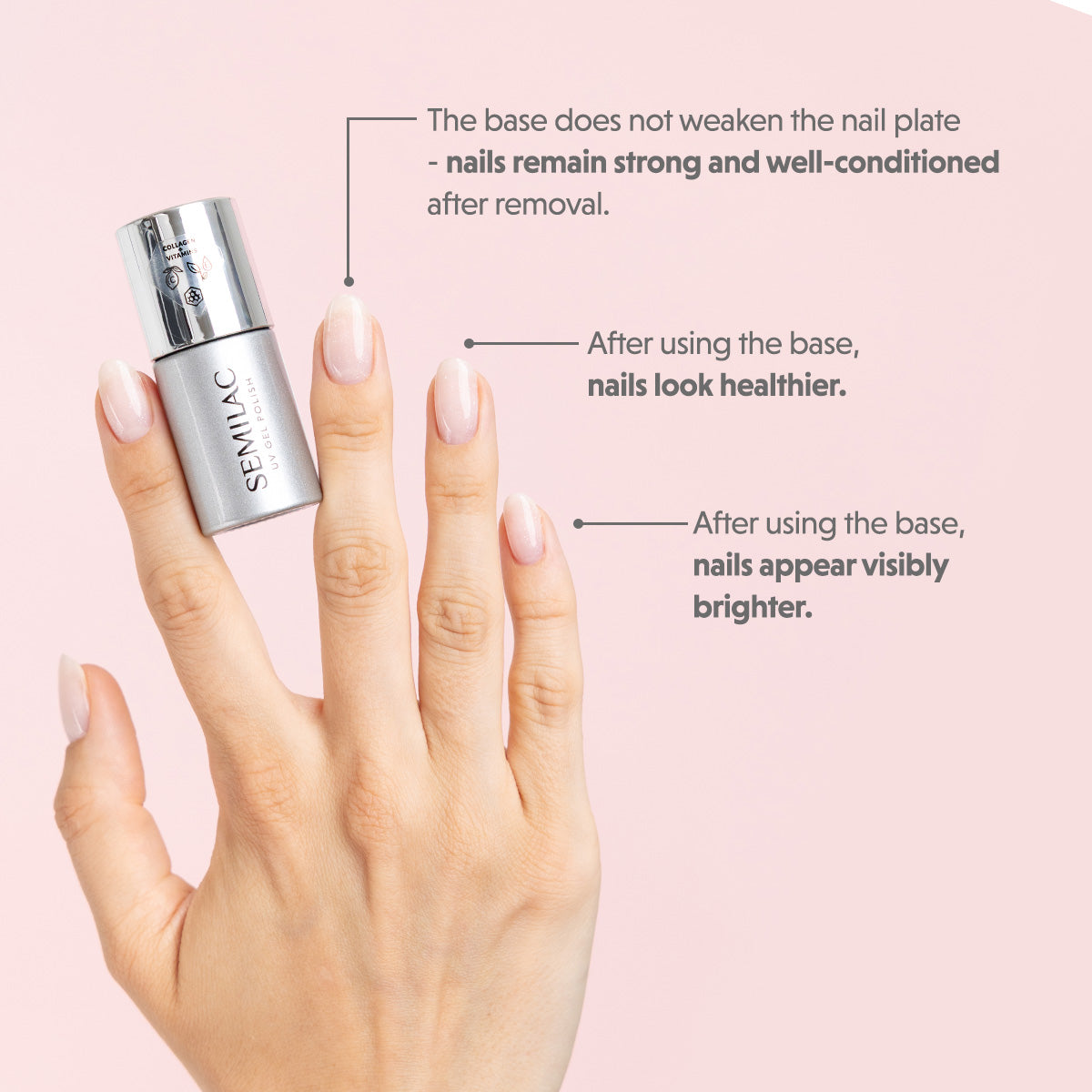 Semilac Collagen Base Soft Pink UV Gel Polish