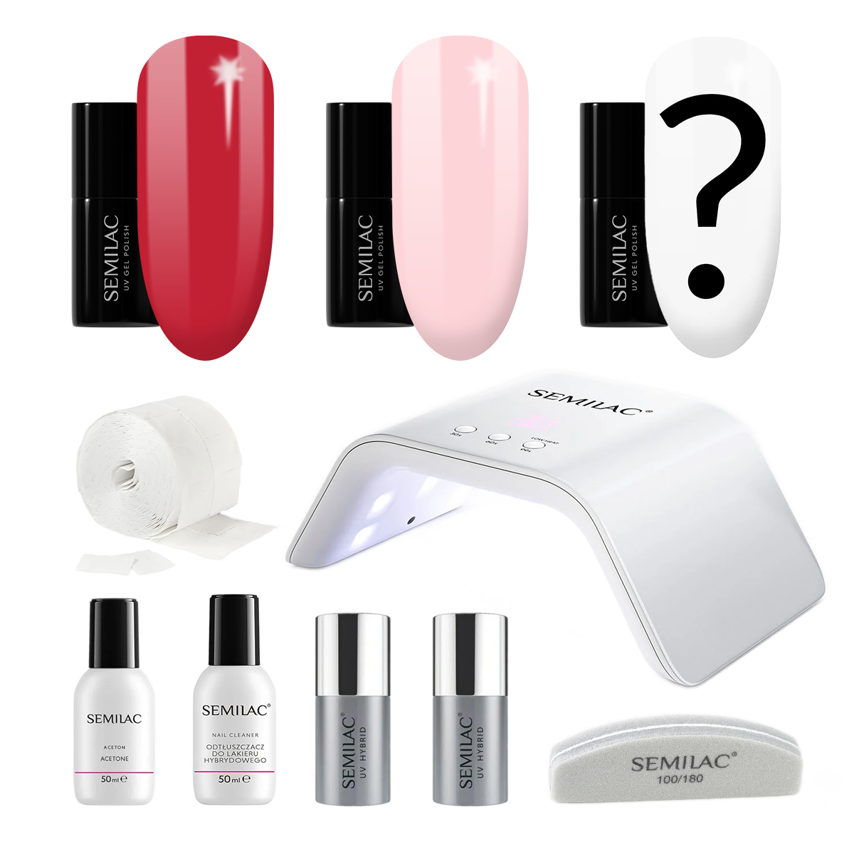 Semilac UV Gel Polish Starter Set TRY ME 36W Lamp - 3 Full Size Colours Included!