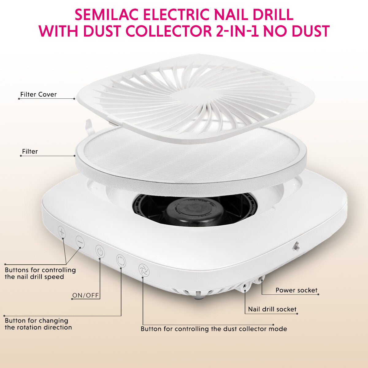 SEMILAC ELECTRIC NAIL DRILL WITH DUST COLLECTOR 2-IN-1 NO DUST