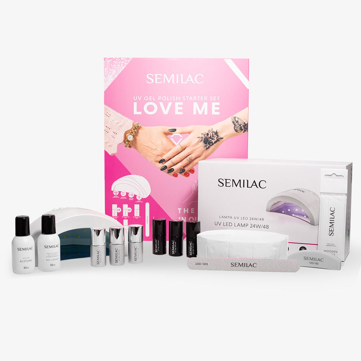 Semilac UV Gel Polish Starter Set LOVE ME 48W Lamp- 3 Full Size Colours Included!