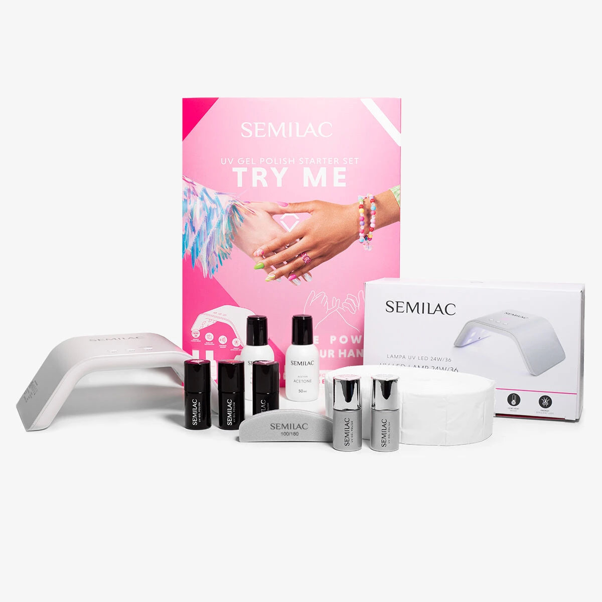 Semilac UV Gel Polish Starter Set TRY ME 36W Lamp - 3 Full Size Colours Included!