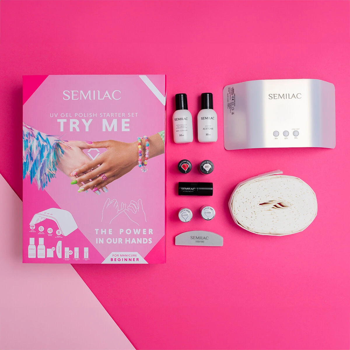 Semilac UV Gel Polish Starter Set TRY ME 36W Lamp - 3 Full Size Colours Included!