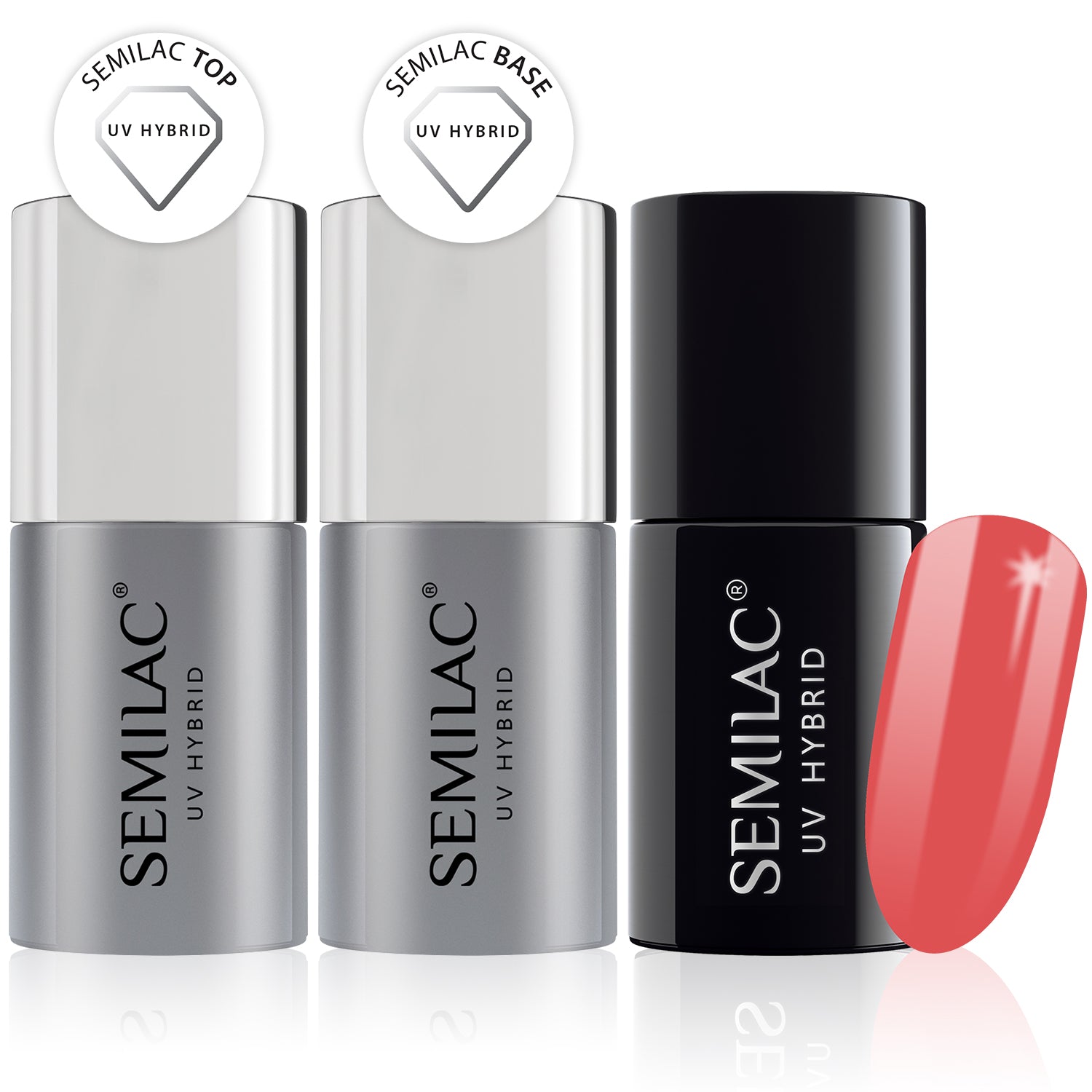 Copy of Semilac Base + Top + 006 Classic Coral UV Gel Polish Set - Semilac UK