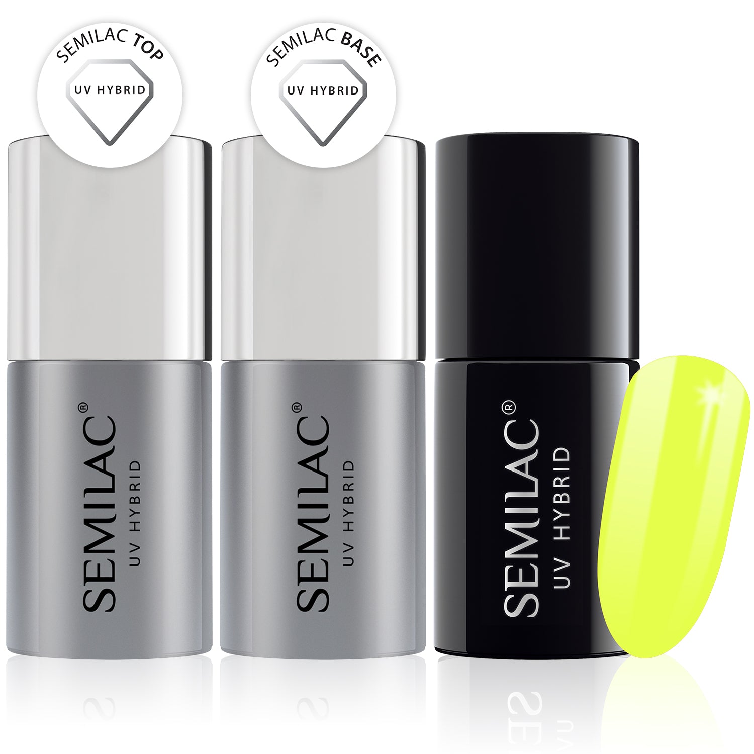 Semilac Base + Top + 040 Canary Green UV Gel Polish Set - Semilac Shop