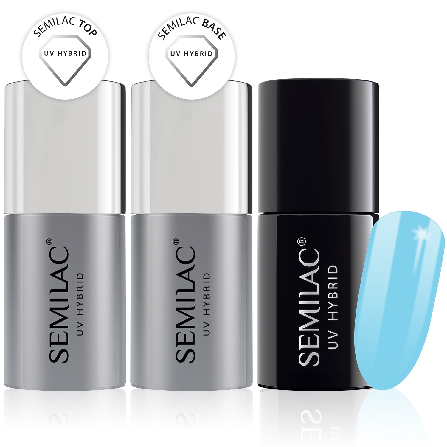 Semilac Base + Top + 044 Intense Blue UV Gel Polish Set - Semilac Shop