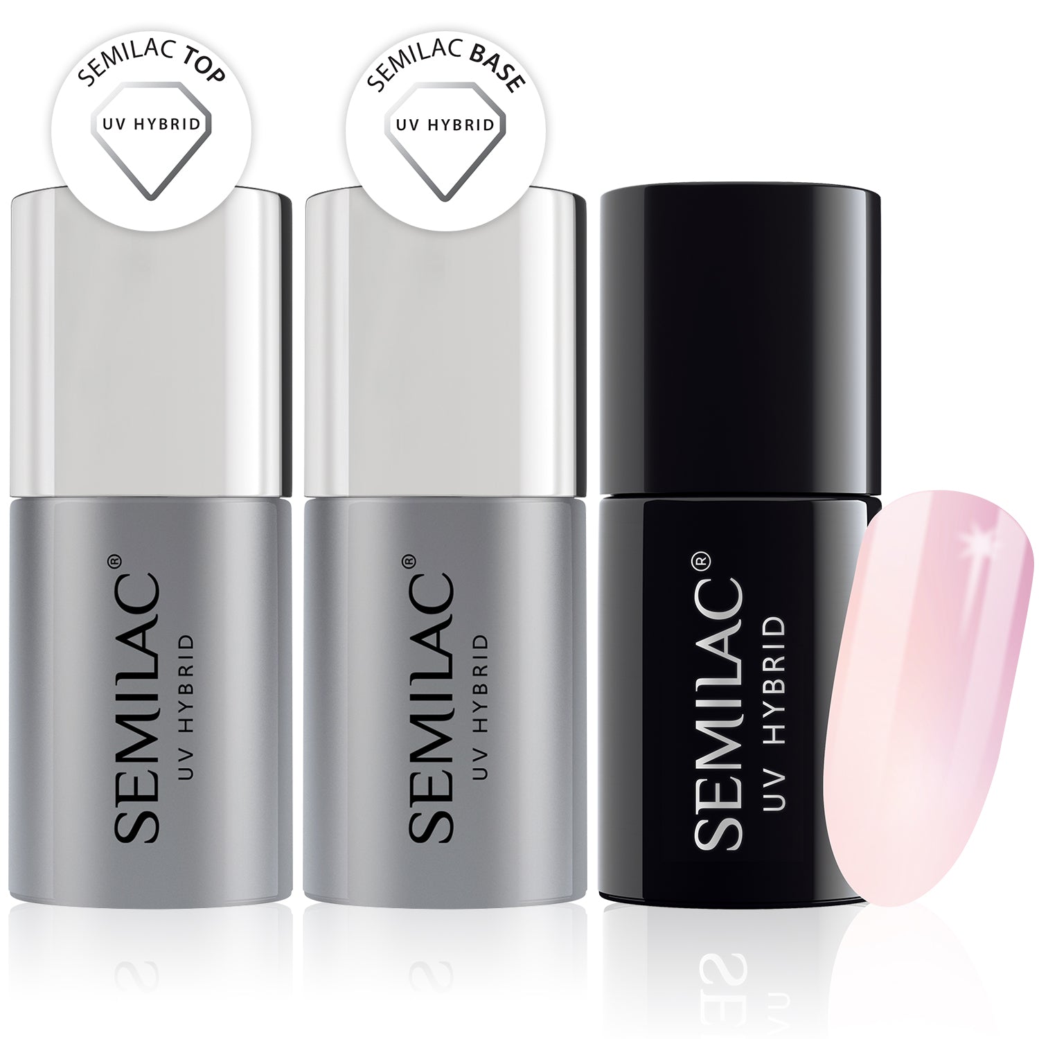 Semilac Base + Top + 052 Pink Opal UV Gel Polish Set - Semilac Shop
