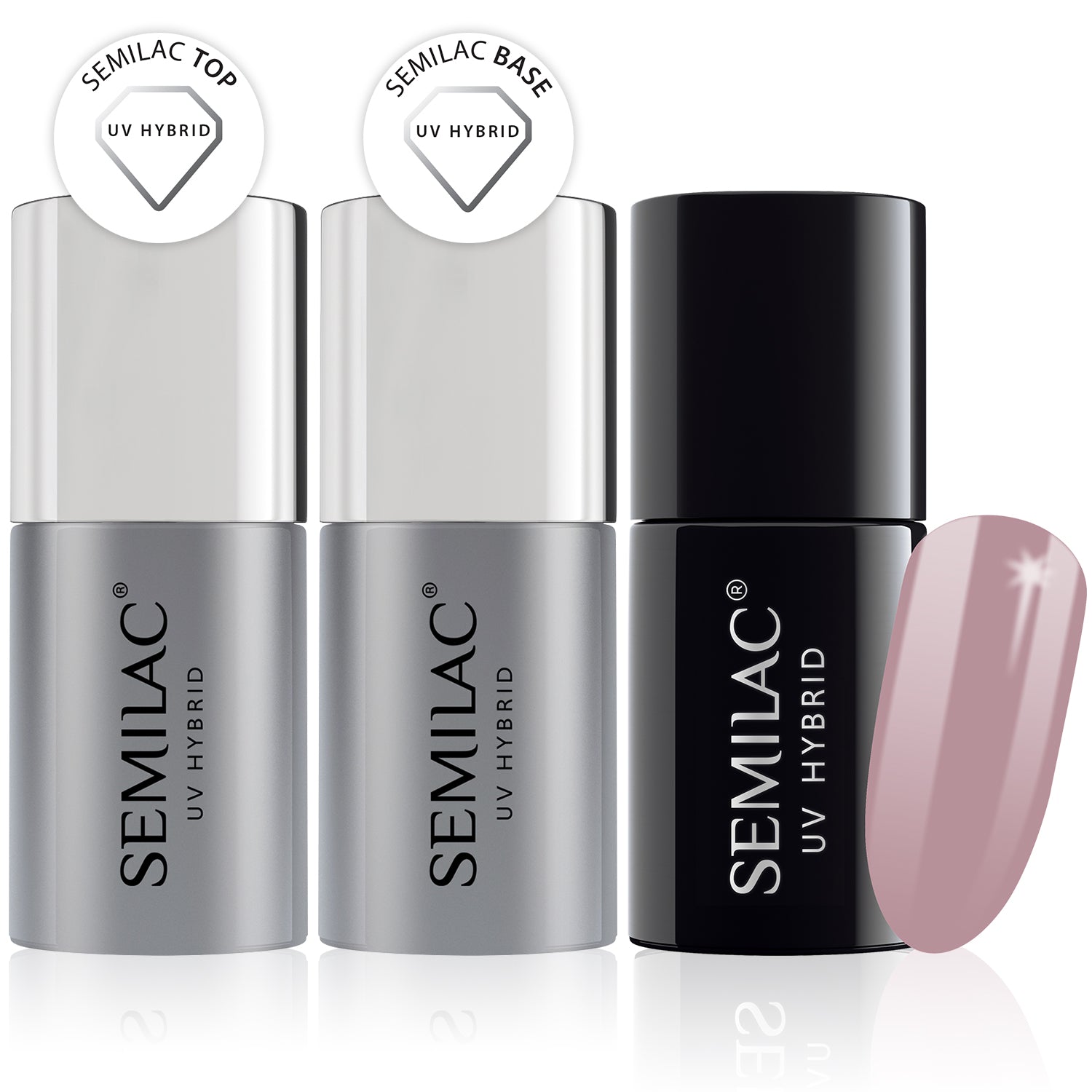 Semilac Base + Top + 057 Nude Beige Rose UV Gel Polish Set - Semilac Shop