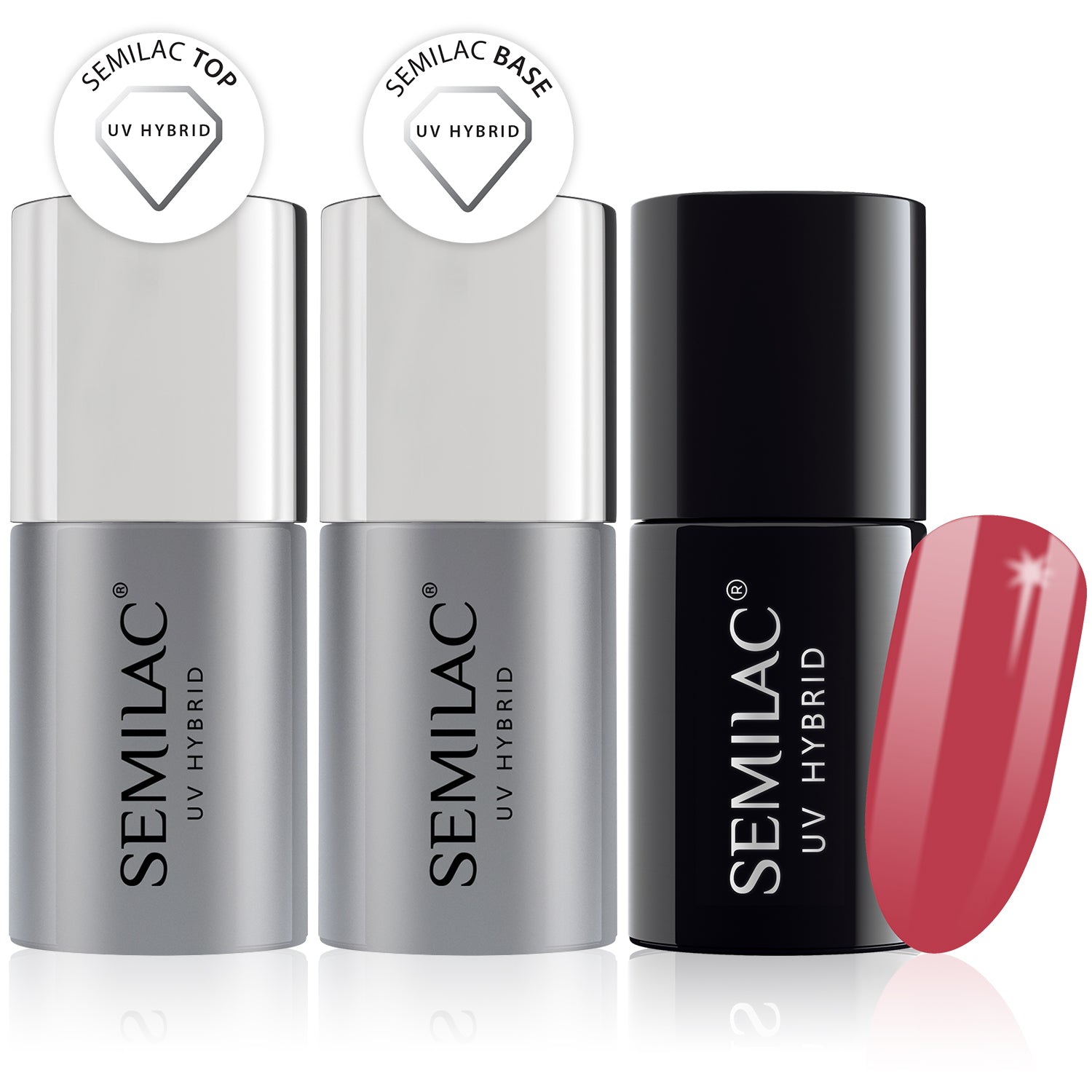 Semilac Base + Top + 065 Wild Strawberry UV Gel Polish Set - Semilac Shop