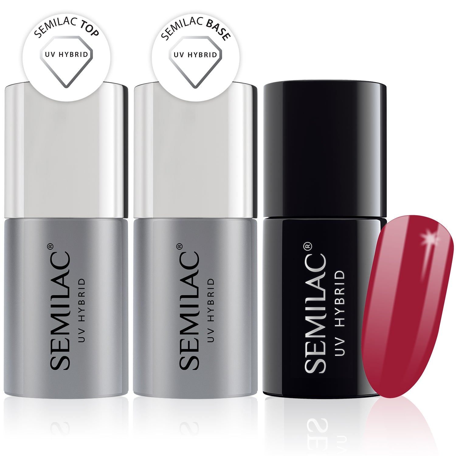 Semilac Base + Top + 066 Glossy Cranberry UV Gel Polish Set - Semilac Shop