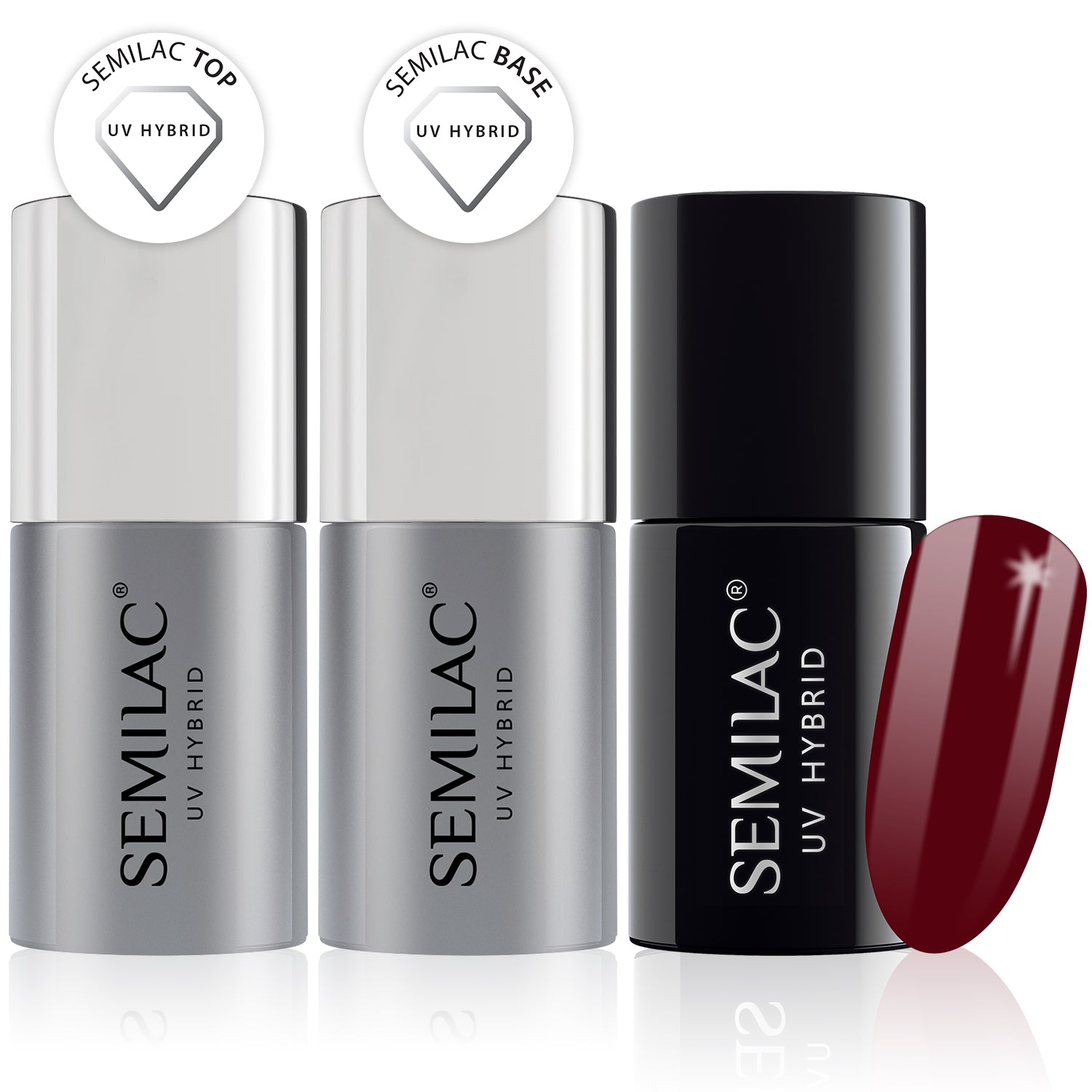 Semilac Base + Top + 071 Deep Red UV Gel Polish Set - Semilac Shop