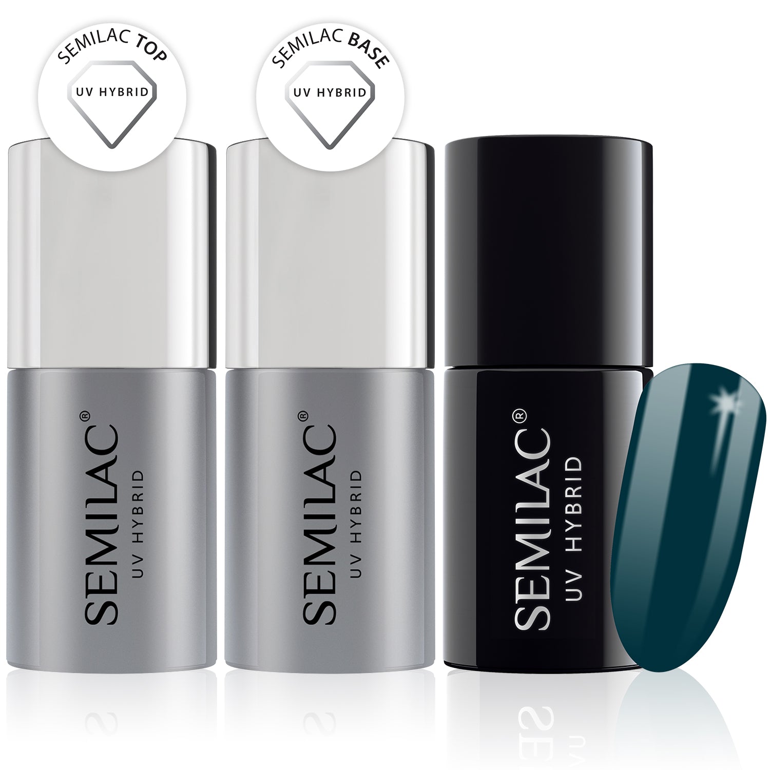 Semilac Base + Top + 074 Prussian Blue UV Gel Polish Set - Semilac Shop