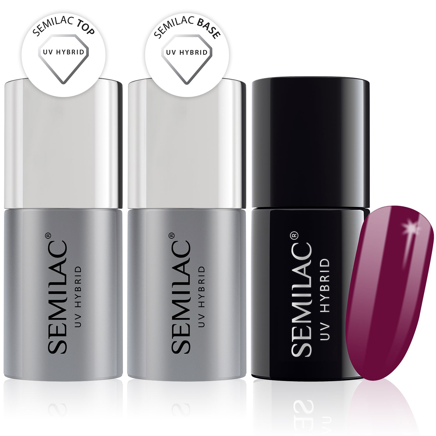 Semilac Base + Top + 082 Luminous Cyclamen UV Gel Polish Set - Semilac Shop