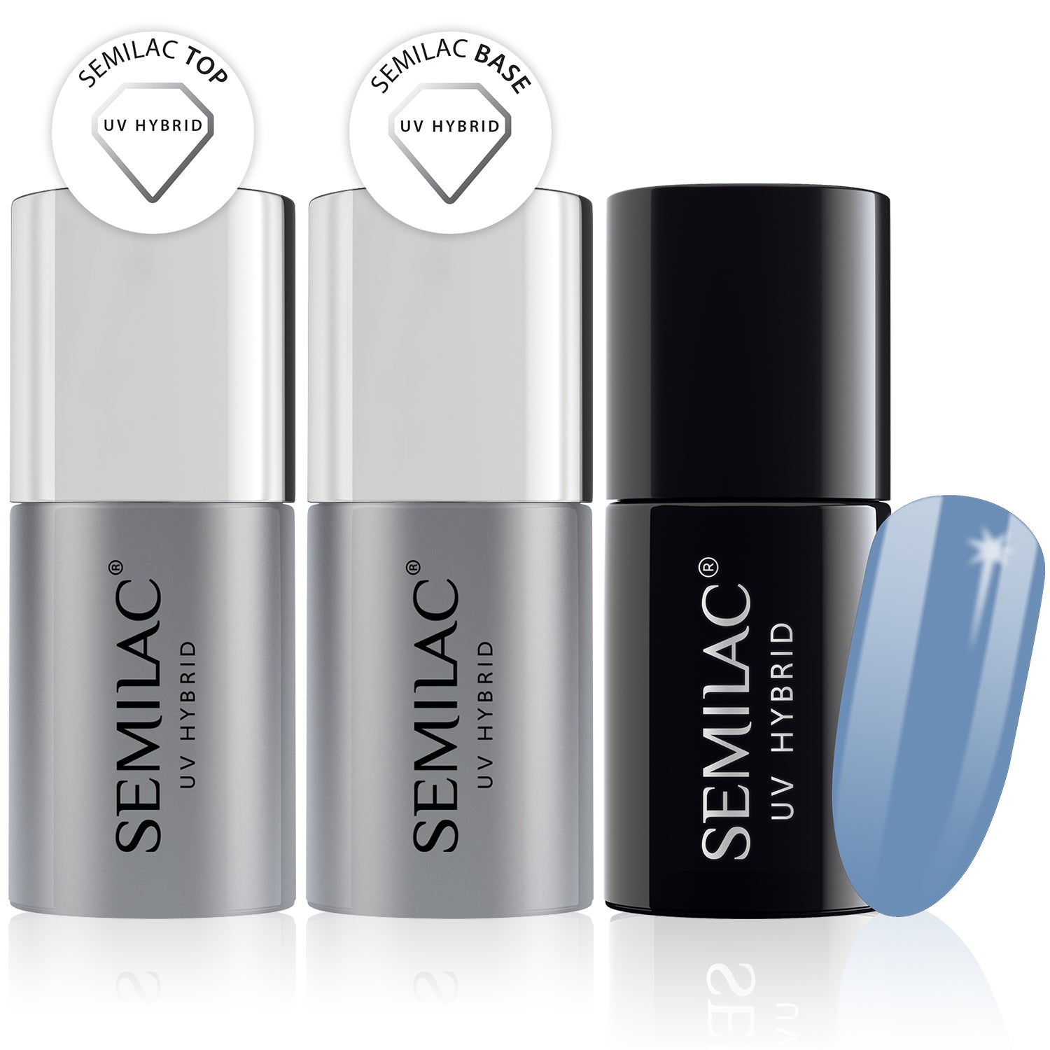 Semilac Base + Top + 084 Denim Blue UV Gel Polish Set - Semilac Shop