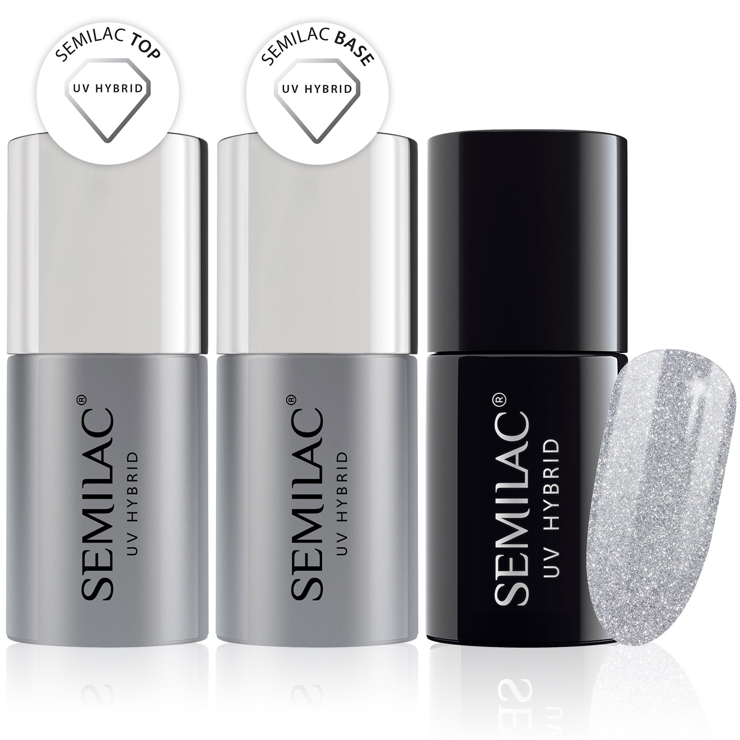 Semilac Base + Top + 093 Silver Dust UV Gel Polish Set - Semilac Shop