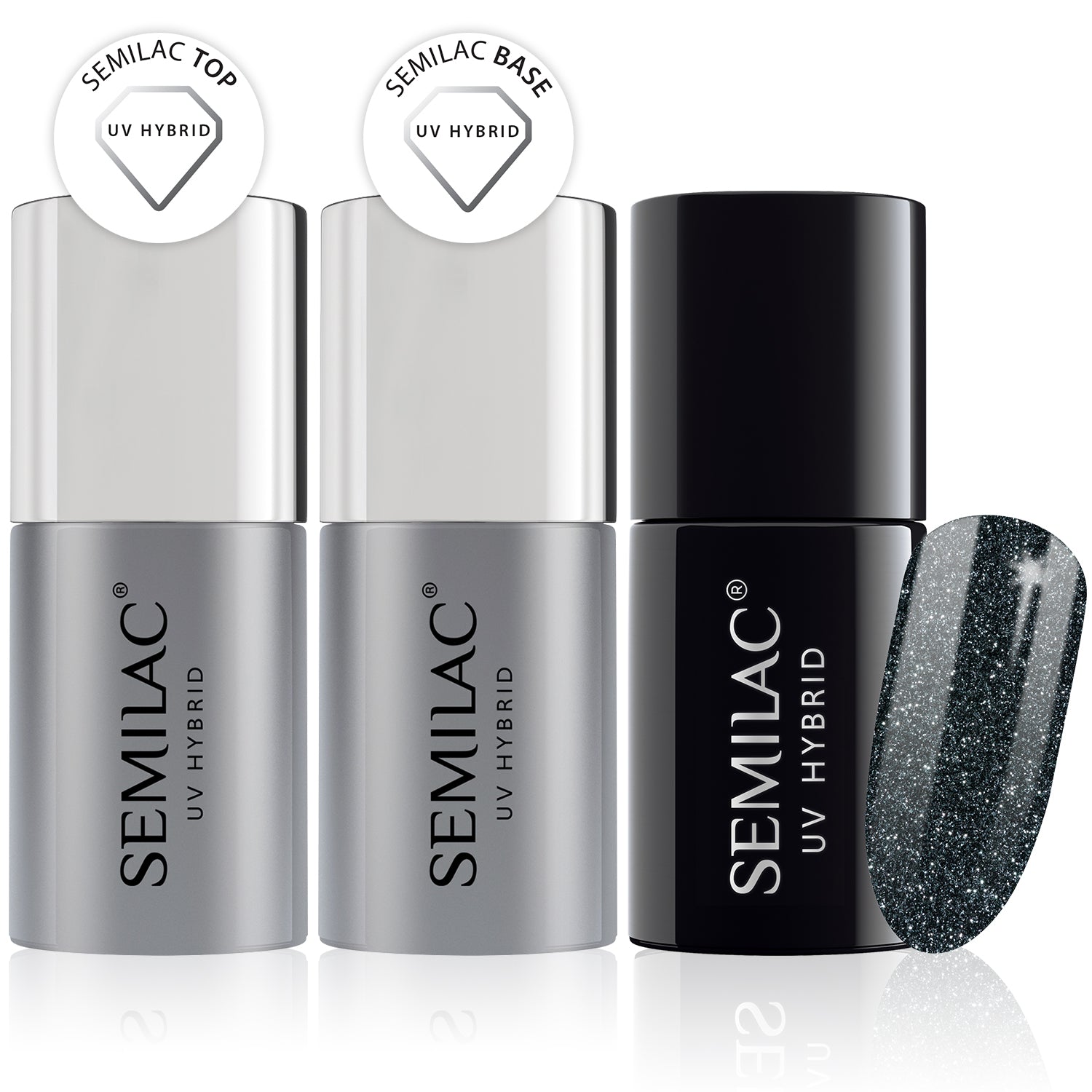 Semilac Base + Top + 096 Starling Night UV Gel Polish Set - Semilac Shop