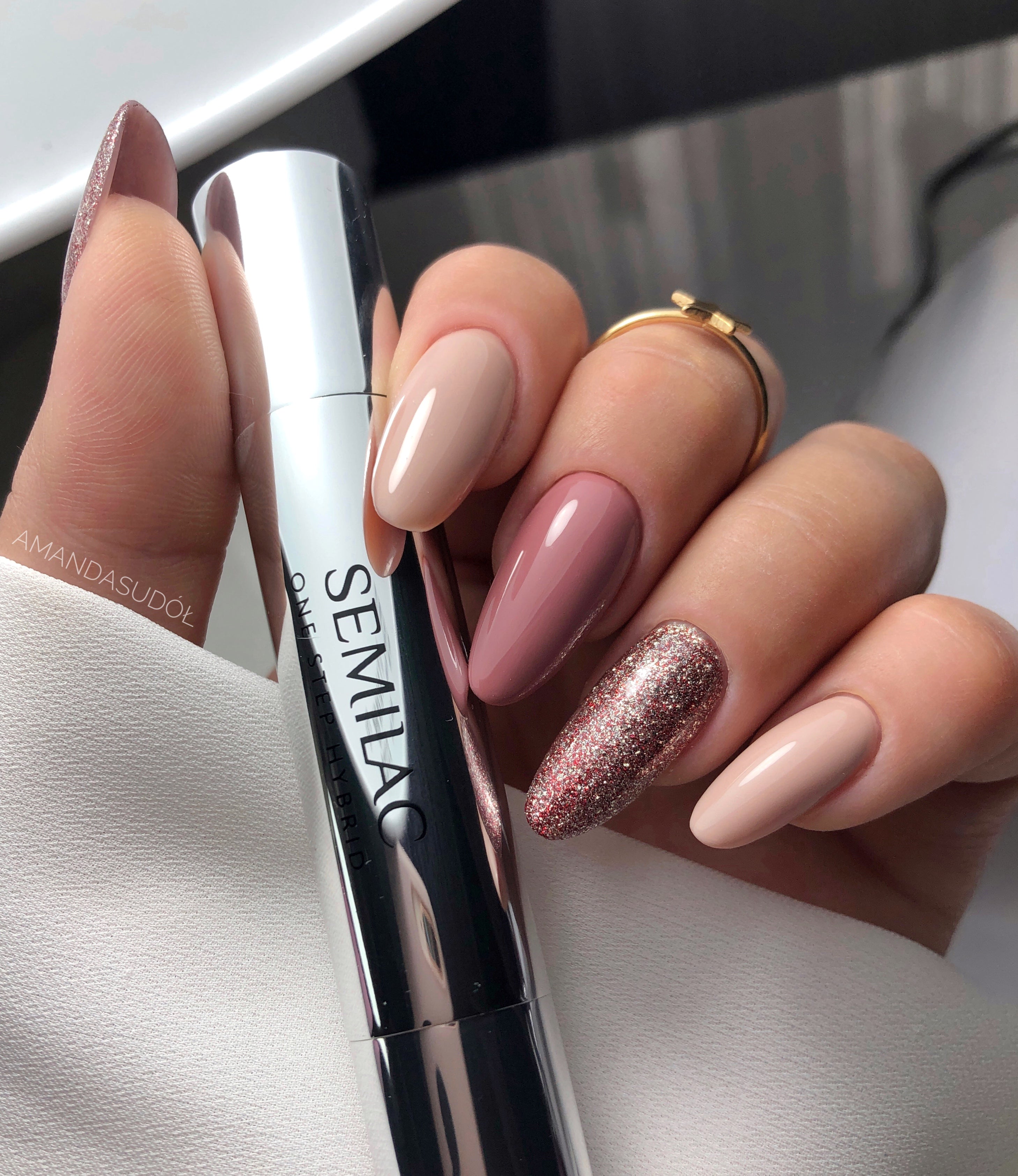 Semilac One Step Gel Polish Bottle 5ml 245 Glitter Pink Beige - Semilac UK