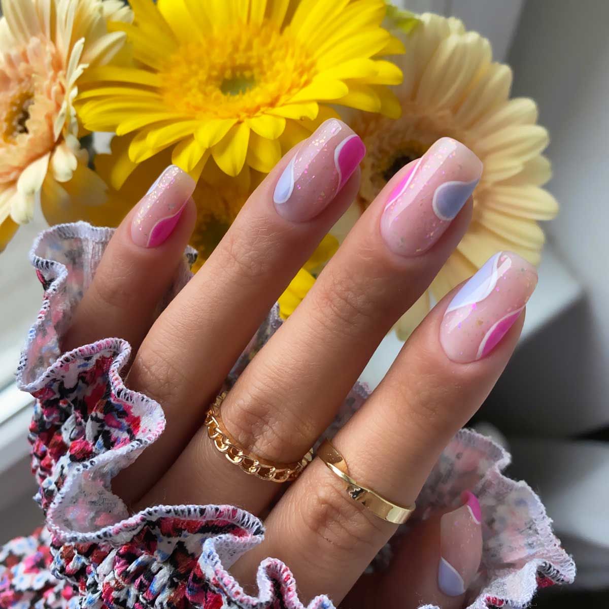 Semilac Top Coat No Wipe Blinking Violet & Rose Flakes T14 UV Gel 7ml - Semilac Shop