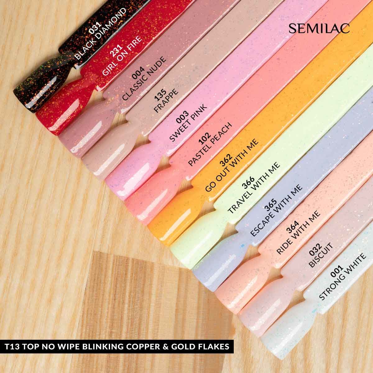 Semilac Top Coat No Wipe Blinking Copper & Gold Flakes T13 UV Gel 7ml - Semilac Shop