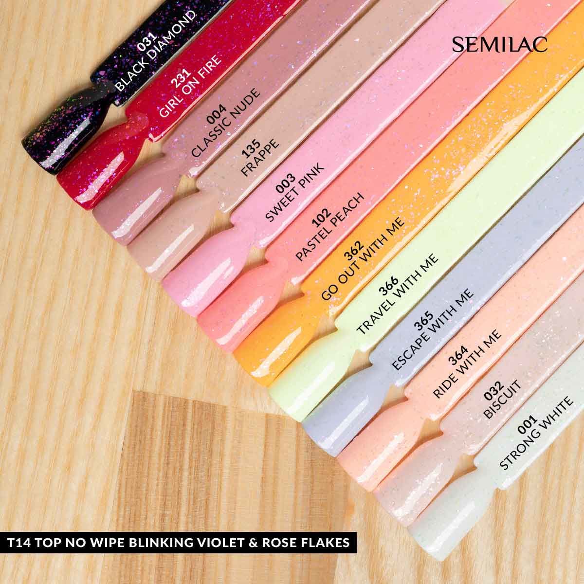 Semilac Top Coat No Wipe Blinking Violet & Rose Flakes T14 UV Gel 7ml - Semilac Shop
