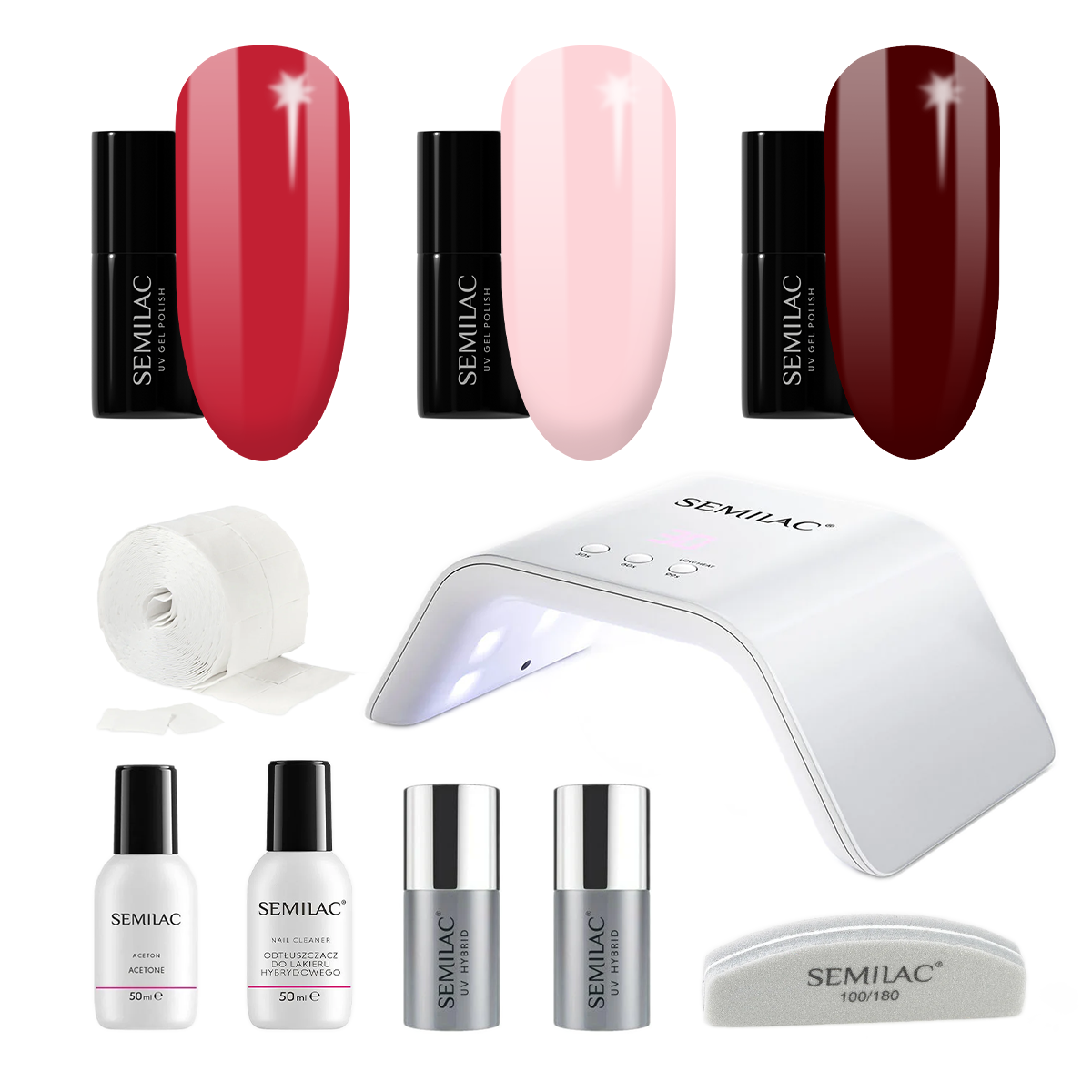 Semilac UV Gel Polish Starter Set TRY ME 36W Lamp - 3 Full Size Colours Included!