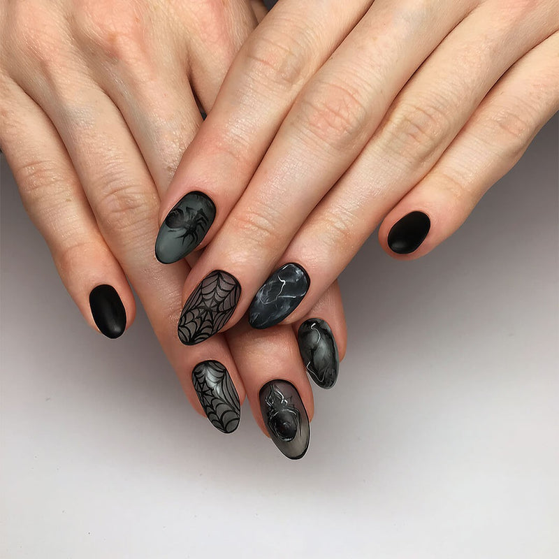 Matte Black Spiderweb Nails nail inspiration