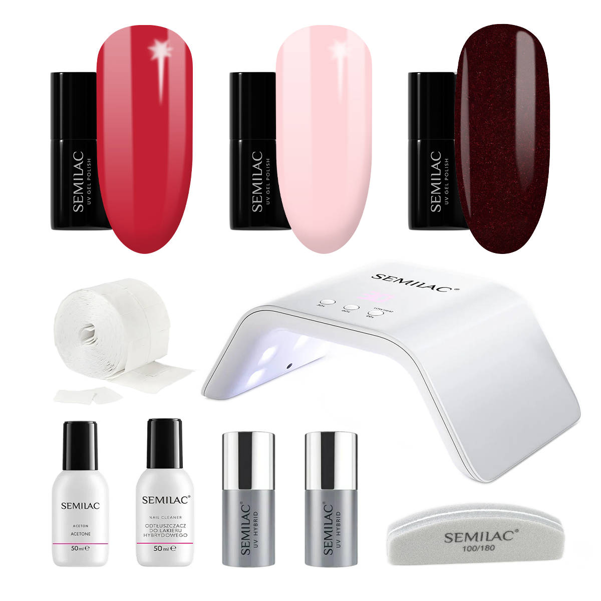Semilac UV Gel Polish Starter Set TRY ME 36W Lamp - 3 Full Size Colours Included!