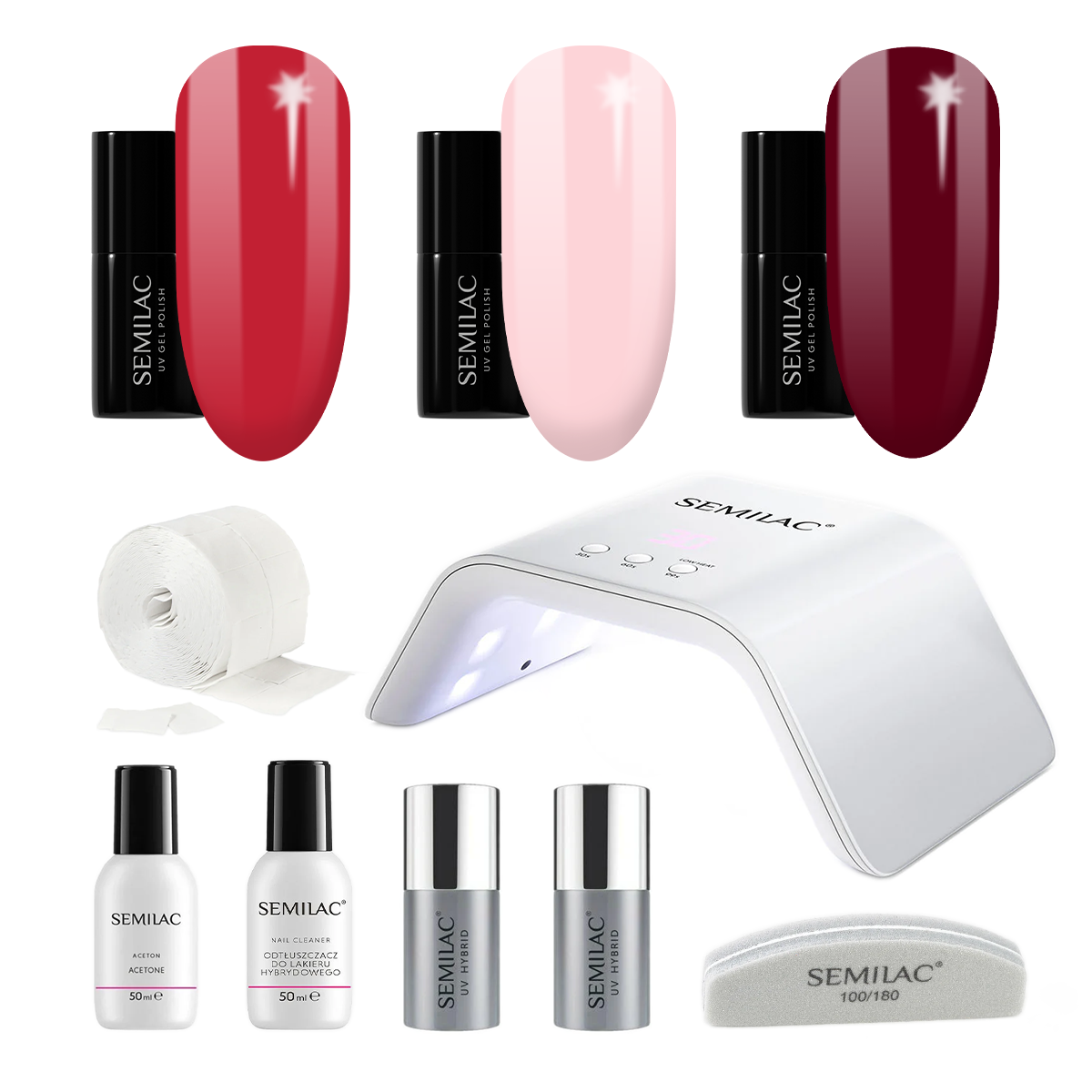 Semilac UV Gel Polish Starter Set TRY ME 36W Lamp - 3 Full Size Colours Included!