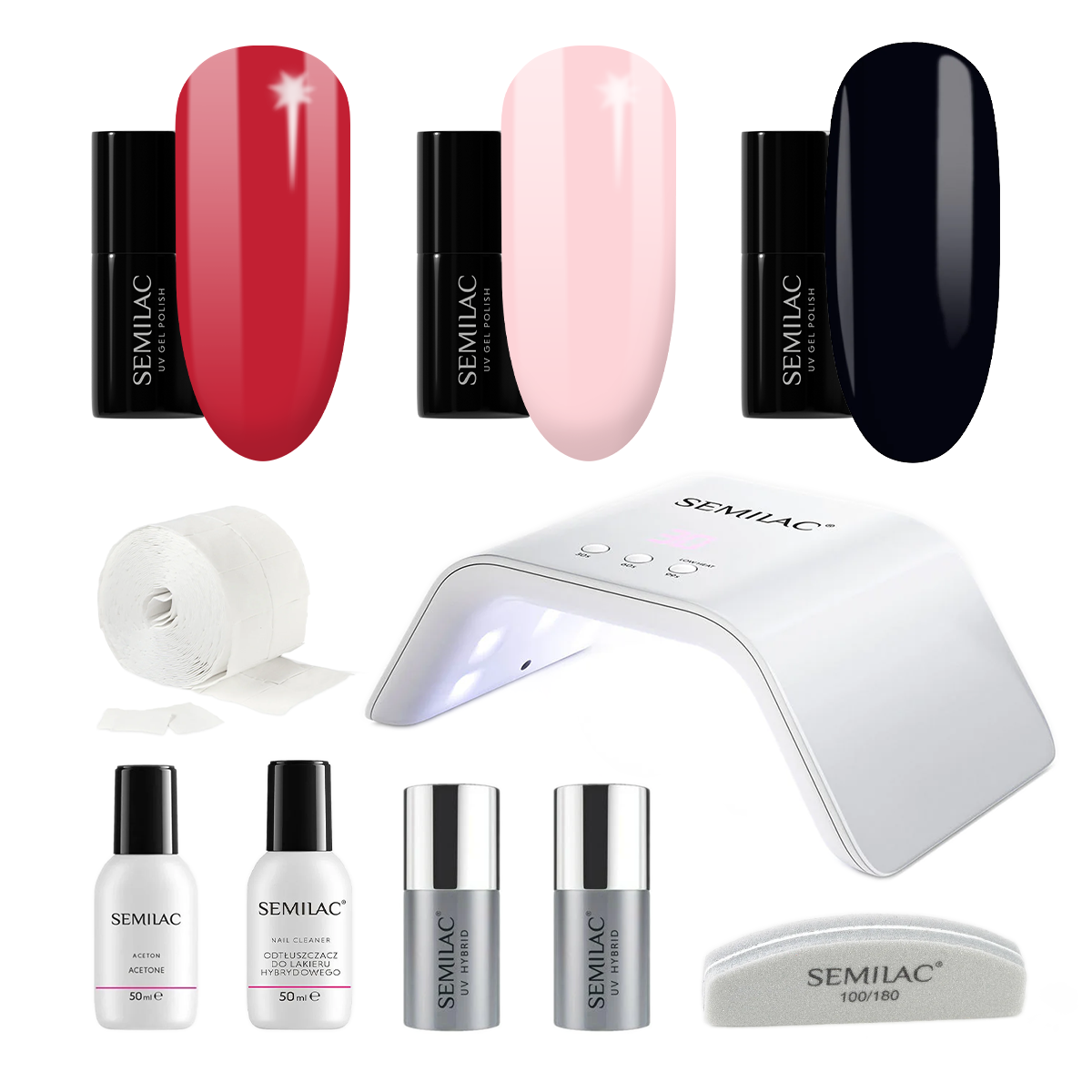 Semilac UV Gel Polish Starter Set TRY ME 36W Lamp - 3 Full Size Colours Included!
