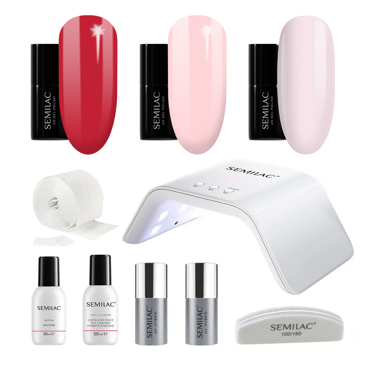 Semilac UV Gel Polish Starter Set TRY ME 36W Lamp - 3 Full Size Colours Included!