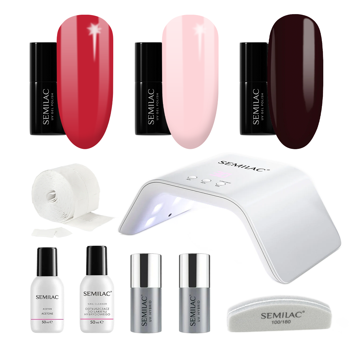 Semilac UV Gel Polish Starter Set TRY ME 36W Lamp - 3 Full Size Colours Included!